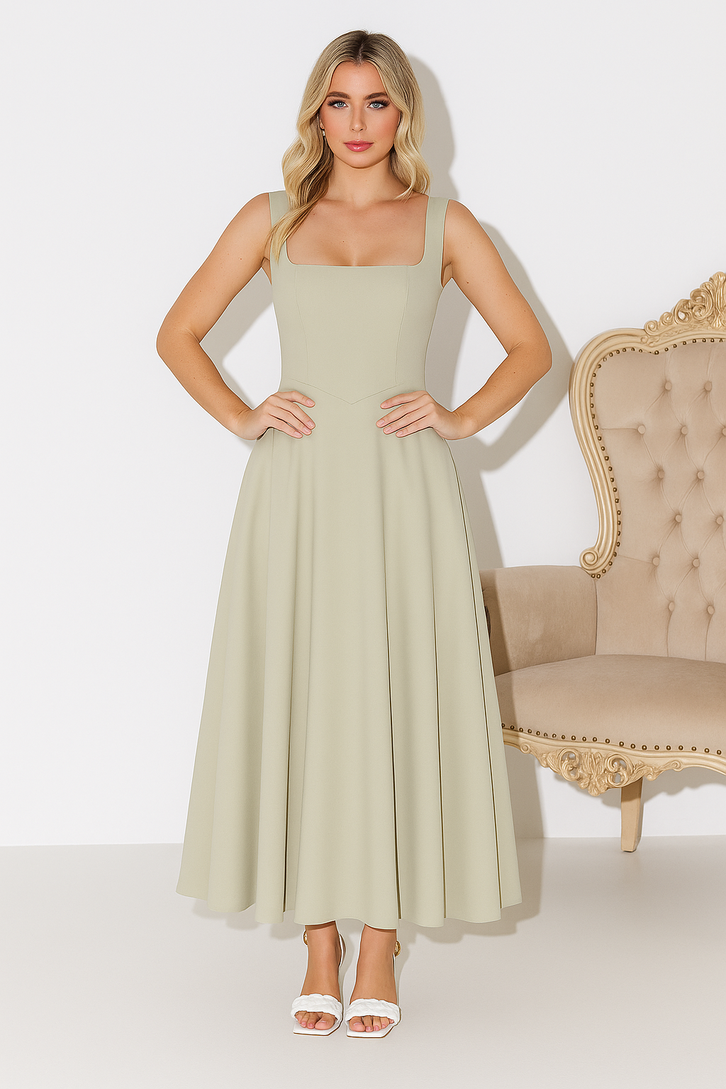Monochromes Kleid in A-Linie für Frauen mit besonderer Note